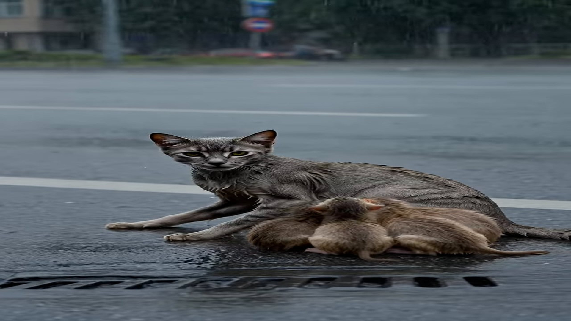 Full Story D1106020_reactions Mother Cat Cried in Rain Until Someone Finally Stopped #CatRescue #AnimalRescue #MotherCat #KittenRescue #Emo