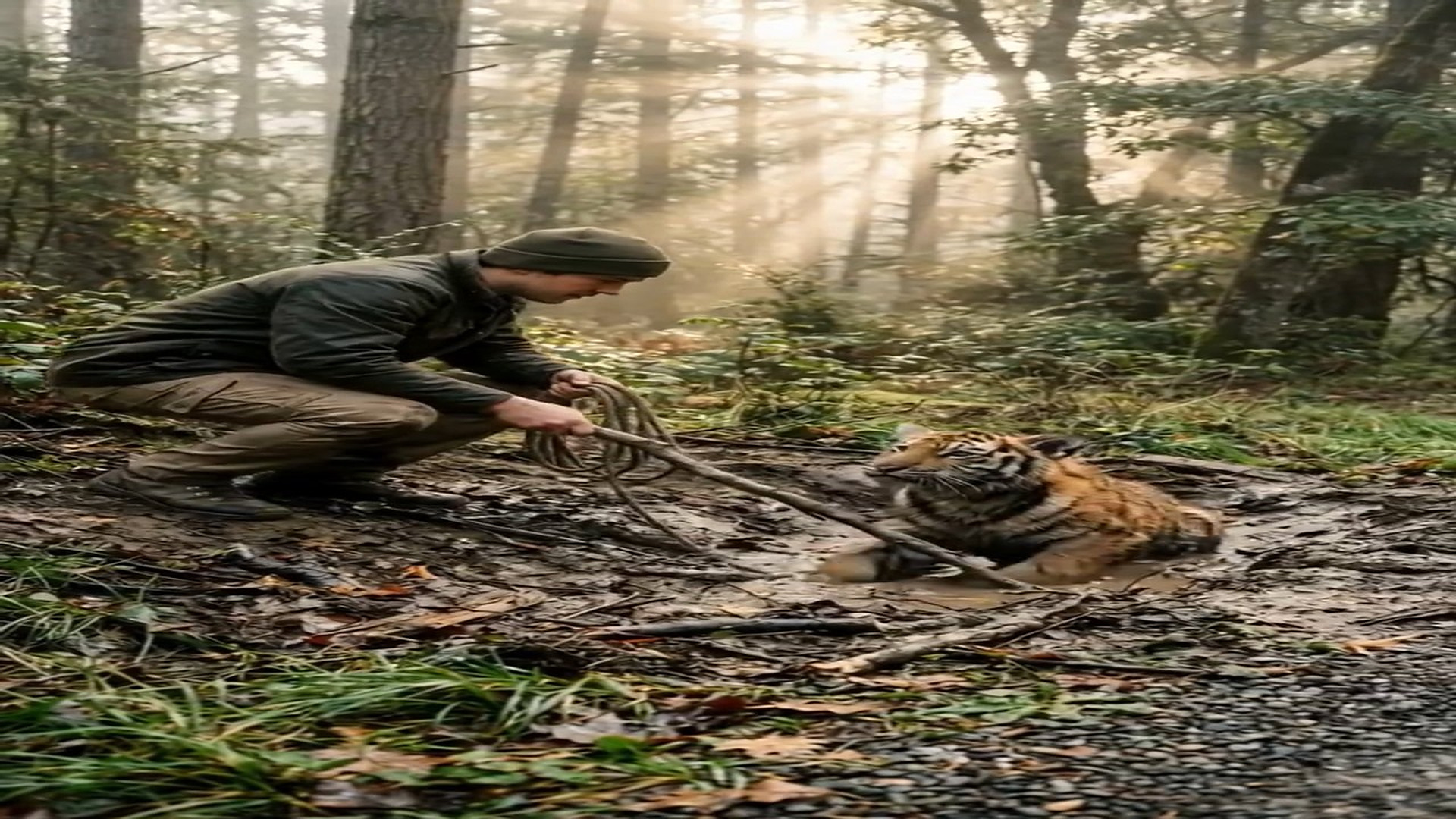 Full Story D1706007_reactions Man Rescued Tiger Stuck in Mud Emotional AI Generated Story emotional AI generated animal rescue story shows