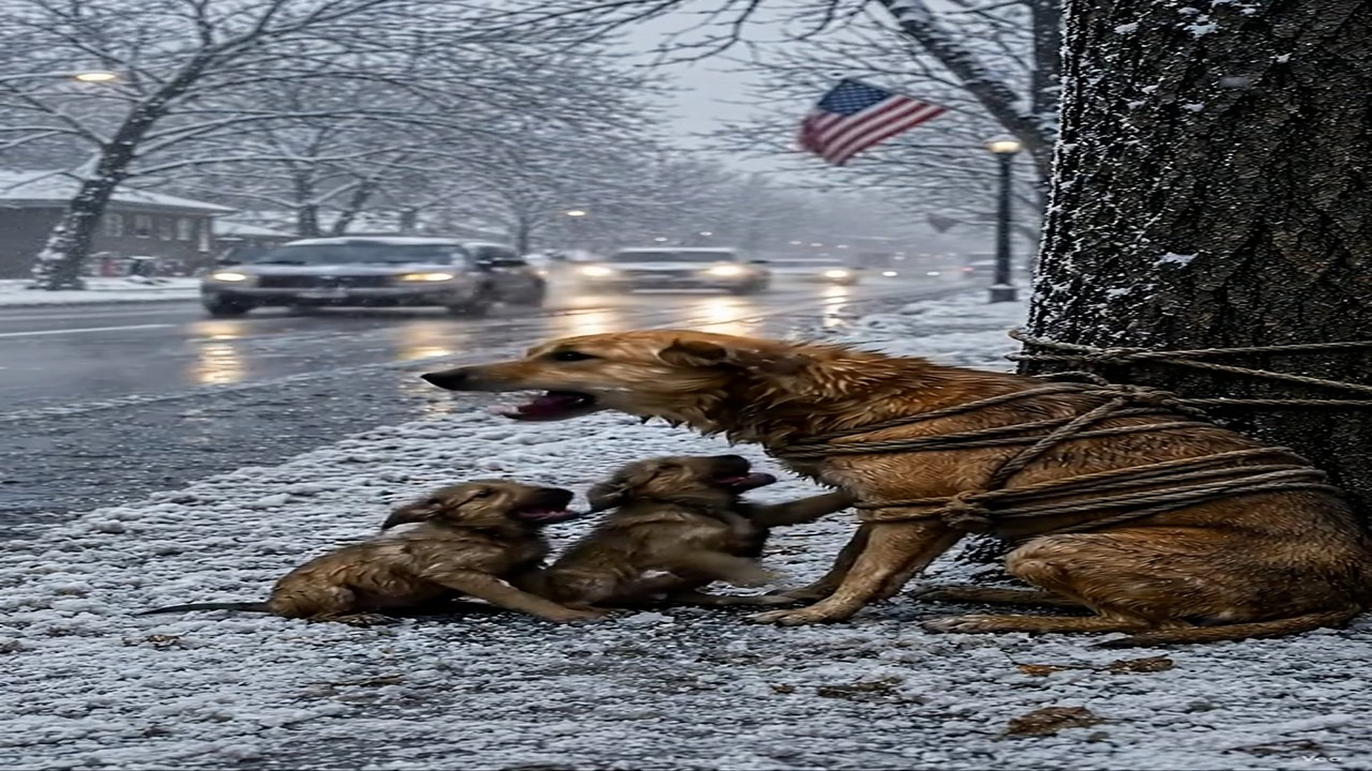 Full Story D2706013_reactions Tied in Snow Mother Silent Cry #reels Have you ever seen mother dog desperately trying to protect her puppies