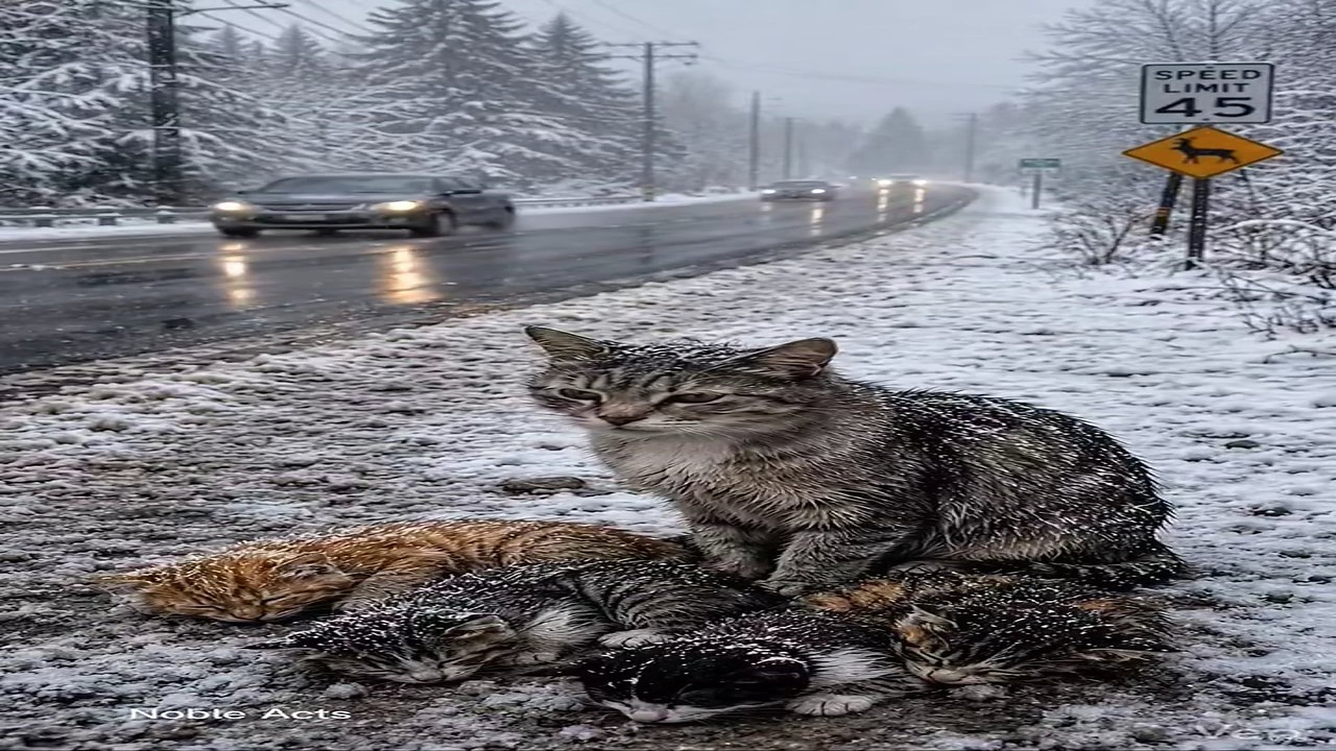 Full Story D2706020_reactions Snowy Road Survival Mother Cat Fight Her Kittens #reels Have you ever wondered how mother animal protects her