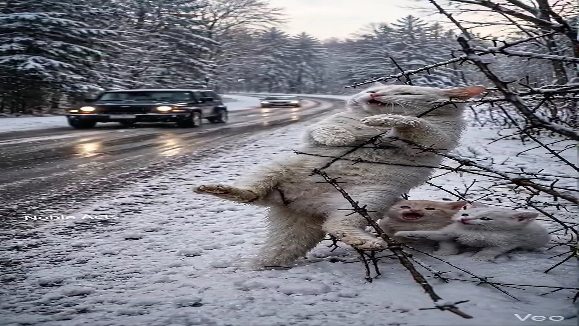 Full Story D2706056_reactions Heartbreaking Snow Rescue #reels Would you stop to save freezing cat her kittens on snowy roadside emotional