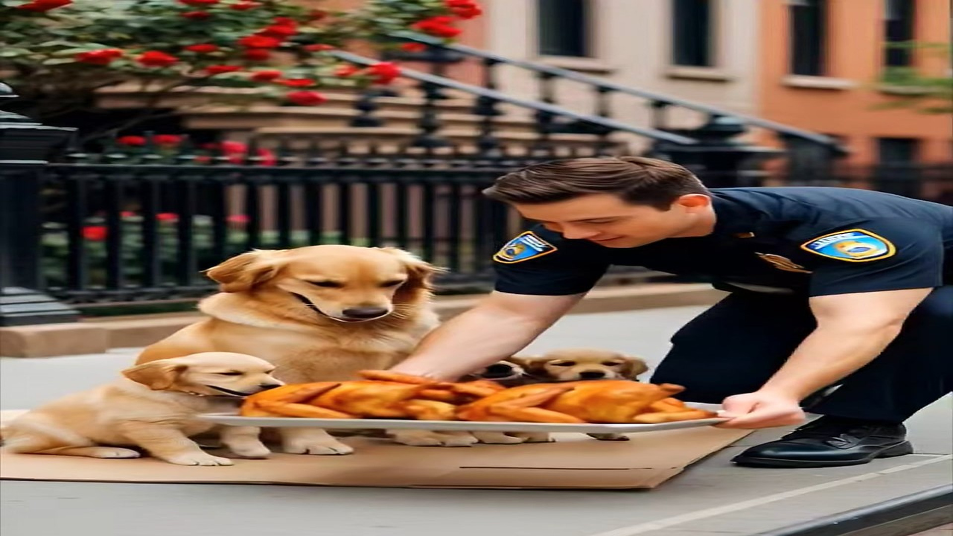 Full Story : D1507011_police officer noble gesture dog grateful eyes truly heartwarming scene. #Kindness #AnimalLove #Humanity #GoldenRetriev